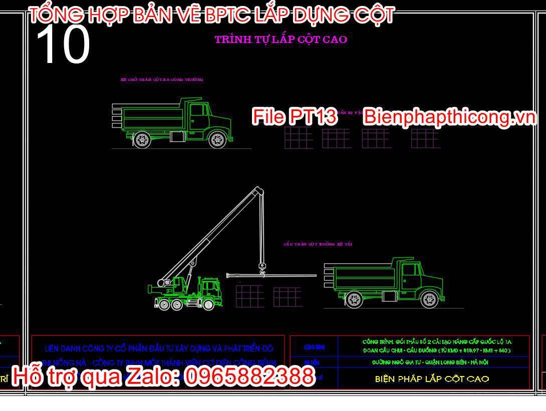 Bản vẽ biện pháp trình tự lắp cột cao.
