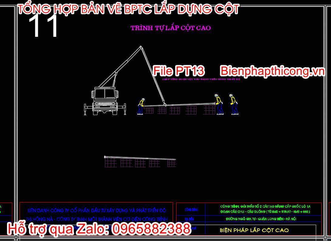Bản vẽ biện pháp thi công trình tự lắp cột cao.