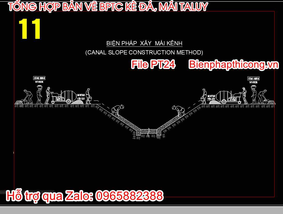 Bản vẽ biện pháp thi công xây mái kênh.