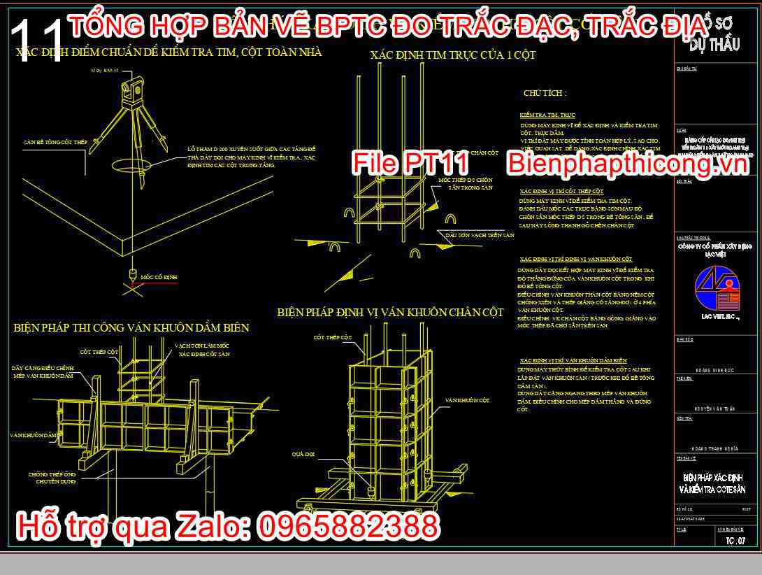 Biện pháp xác định và kiểm tra tim cốt cột sàn.
