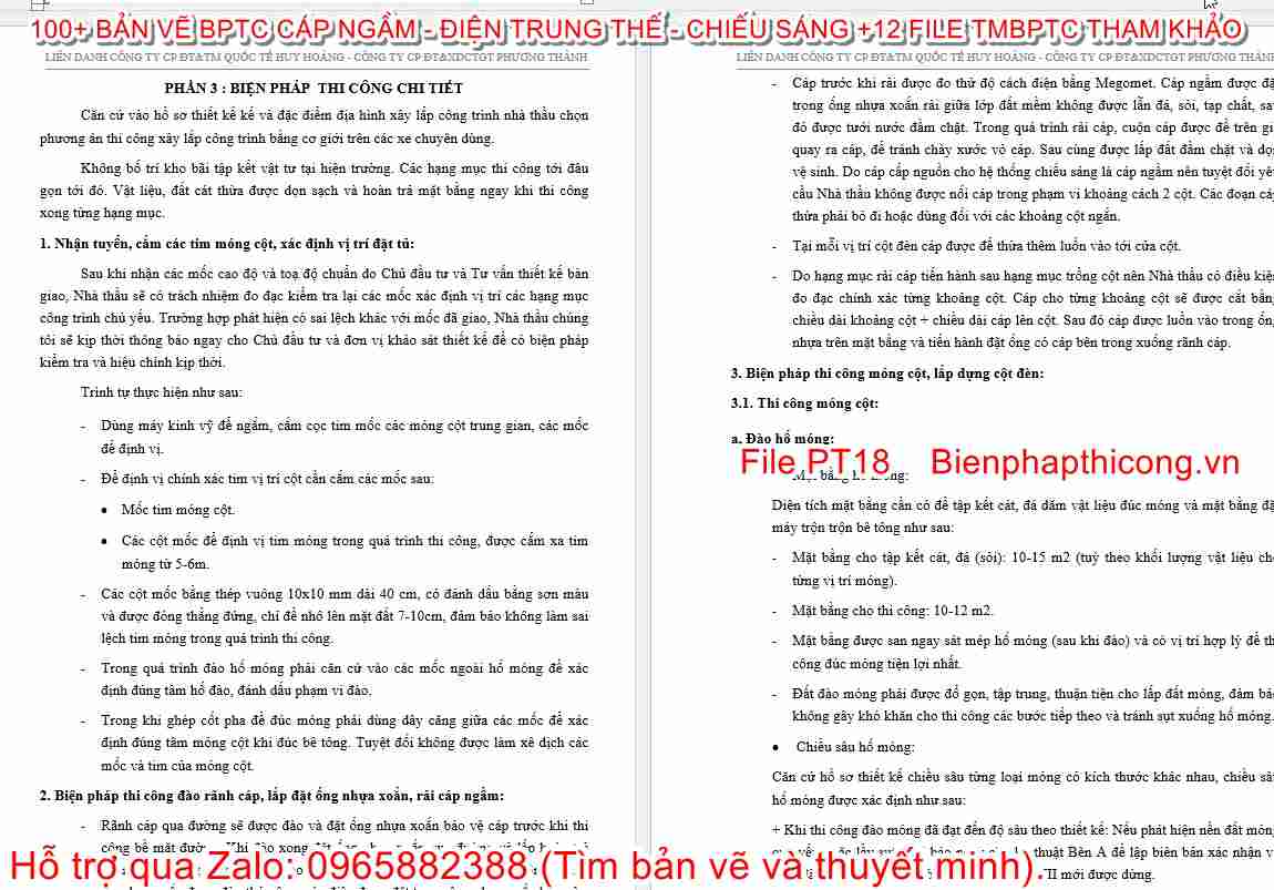 Thuyết minh biện pháp thi công hệ thống chi tiết điện chiếu sáng.