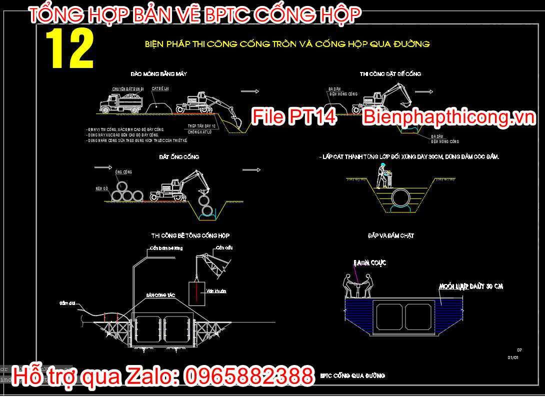 Bản vẽ biện pháp thi công cống tròn và cống hộp qua đường.