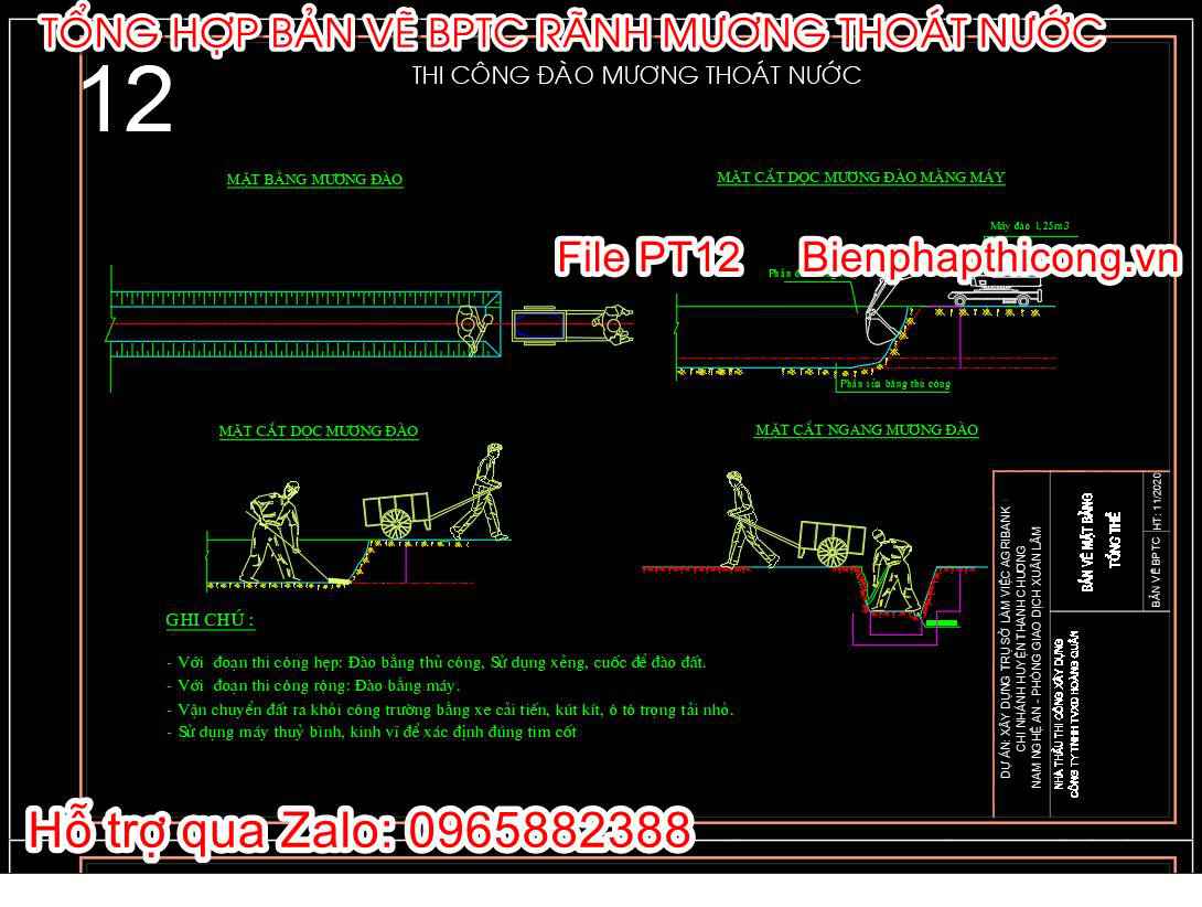 Bản vẽ biện pháp thi công đào mương thoát nước.