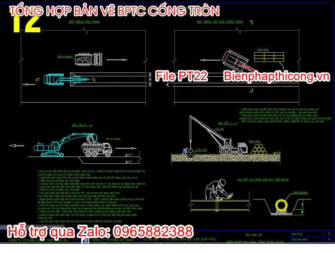 Bản vẽ biện pháp thi công đào rãnh cống tròn.