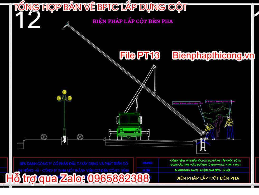 Bản vẽ biện pháp lắp cột đèn pha.