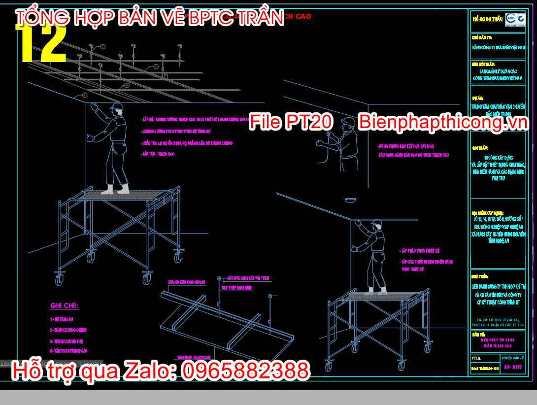 Bản vẽ biện pháp thi công trần thạch cao.