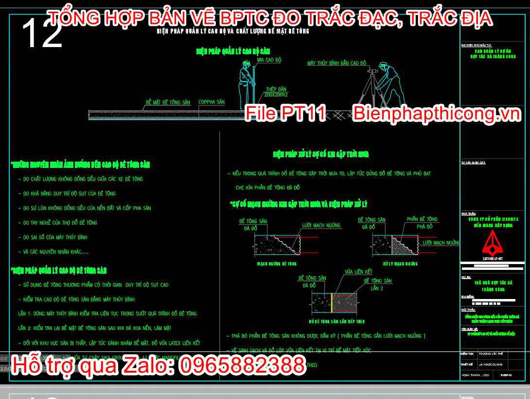 Biện pháp quản lý cao độ và chất lượng bề mặt bê tông cad.