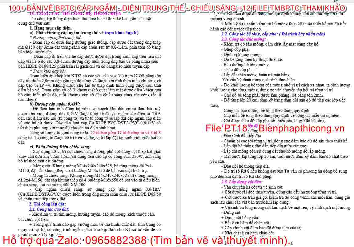 Thuyết minh biện pháp thi công hệ thống điện.