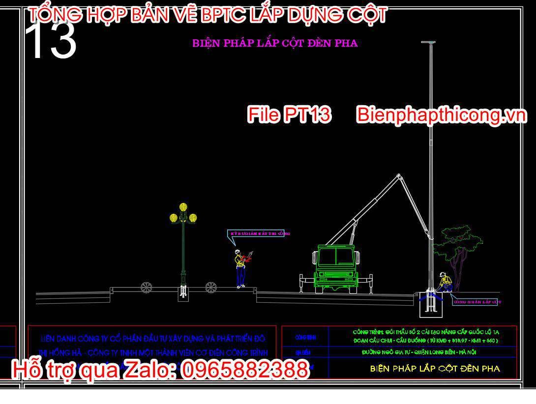 Bản vẽ biện pháp lắp cột đèn pha.