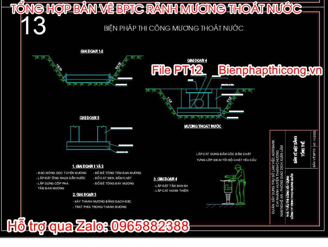 Bản vẽ biện pháp thi công mương thoát nước.