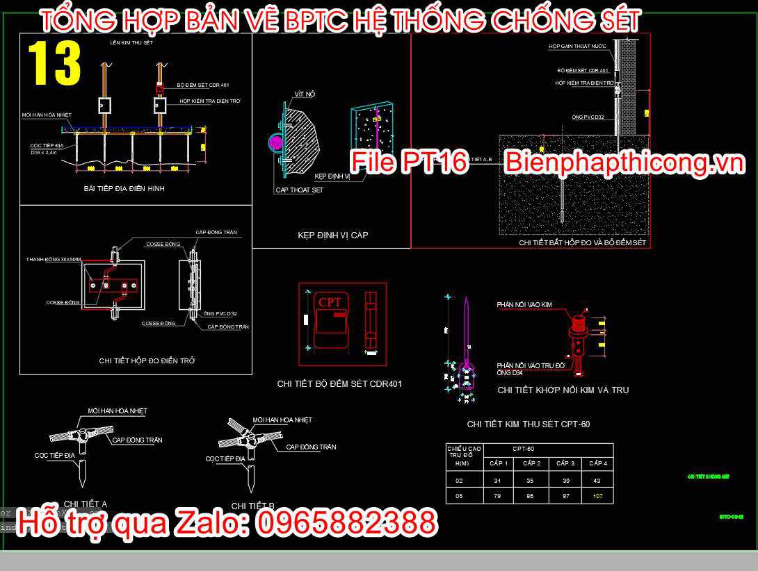 Bản vẽ thiết kế chi tiết kim thu sét cad.