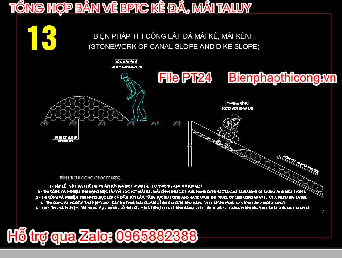 Biện pháp thi công lát đá mái kè mái kênh.