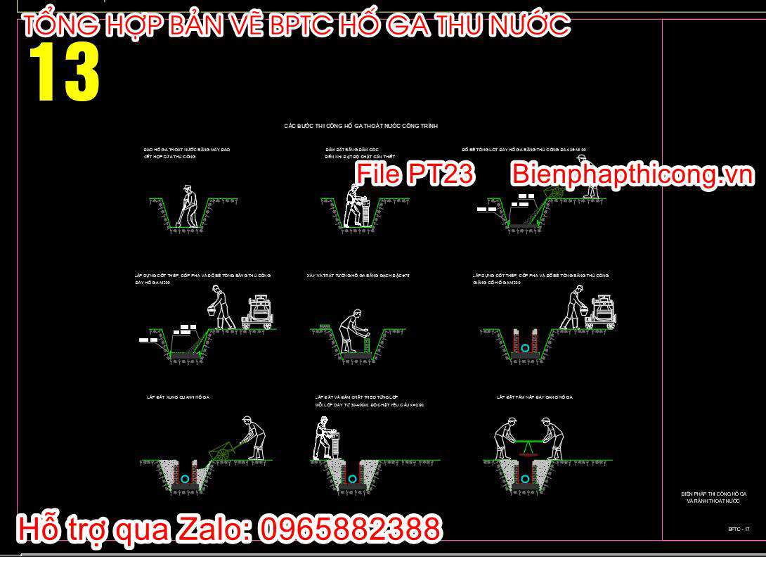 Các bước thi công hố ga thoát nước công trình cad.