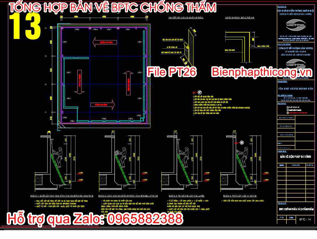 Mẫu bản vẽ biện pháp thi công chống thấm vách tầng hầm.