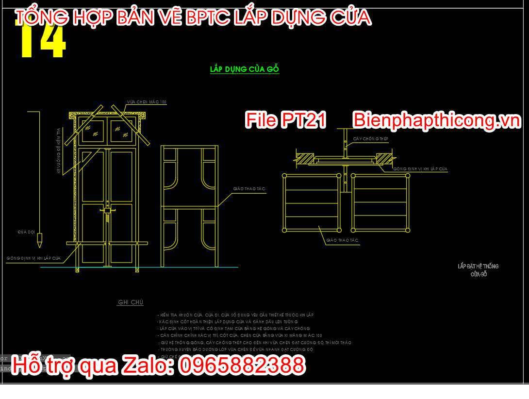 Bản vẽ biện pháp thi công lắp dựng cửa gỗ