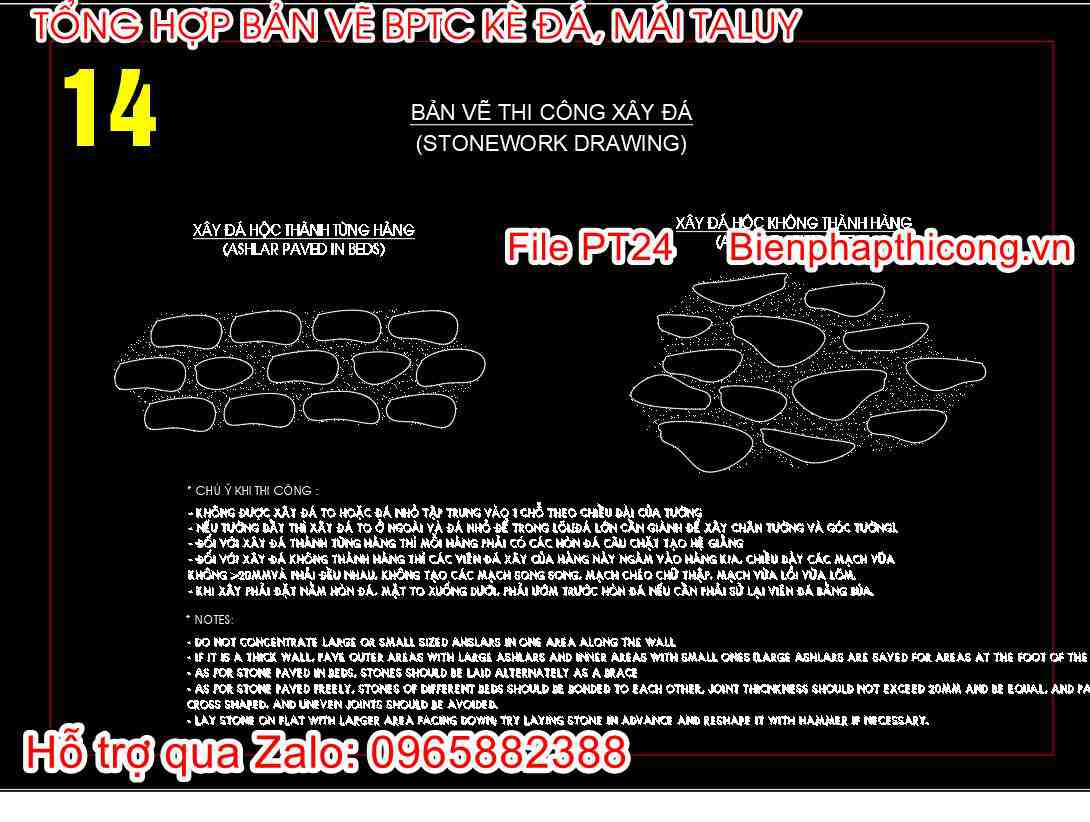 Bản vẽ biện pháp thi công xây đá.