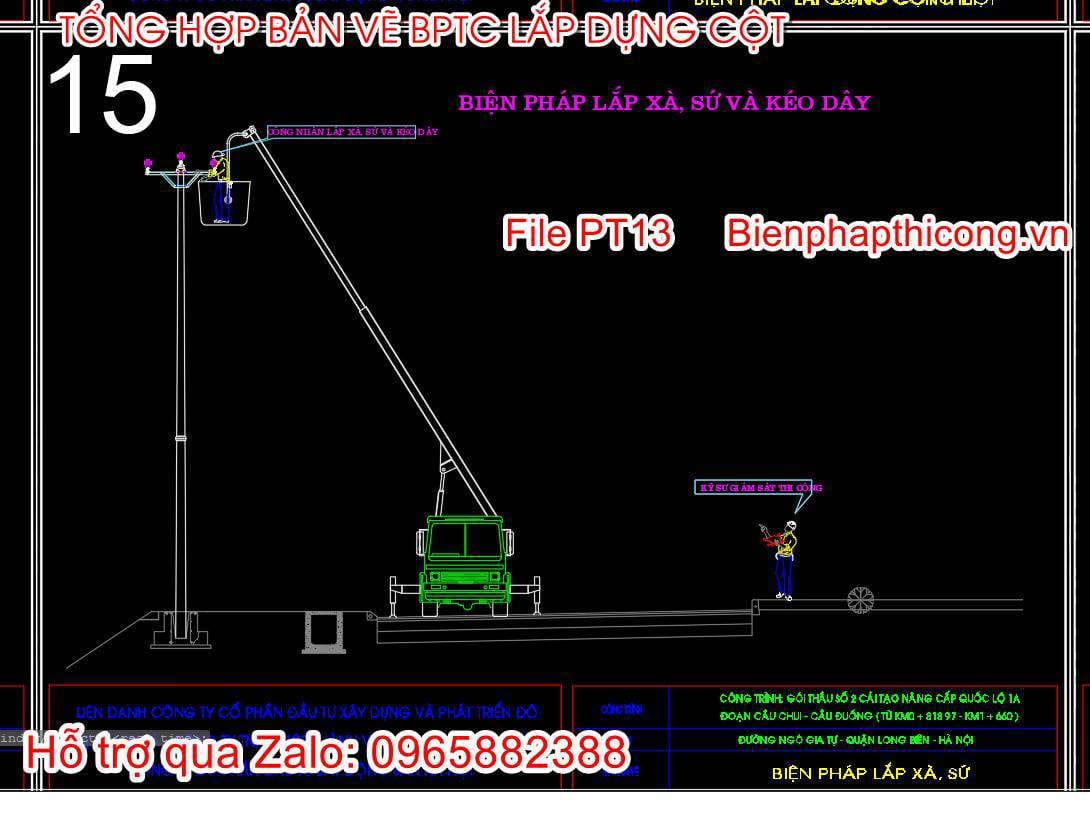 Bản vẽ biện pháp thi công lắp xà, xứ và kéo dây.