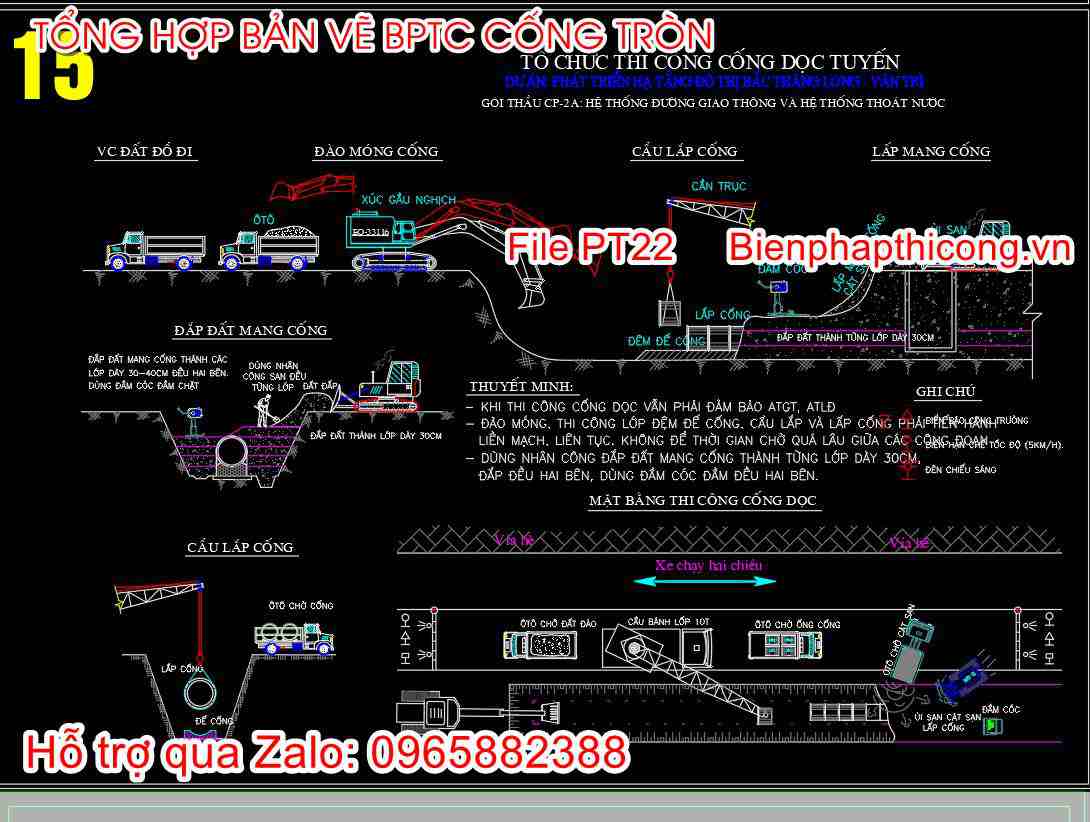 Bản vẽ biện pháp tổ chức thi công dọc tuyến cad.