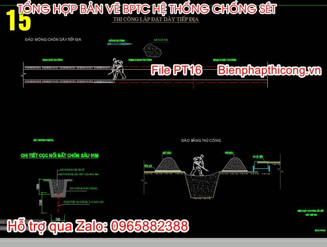 Bản vẽ thi công lắp đặt dây tiếp địa.