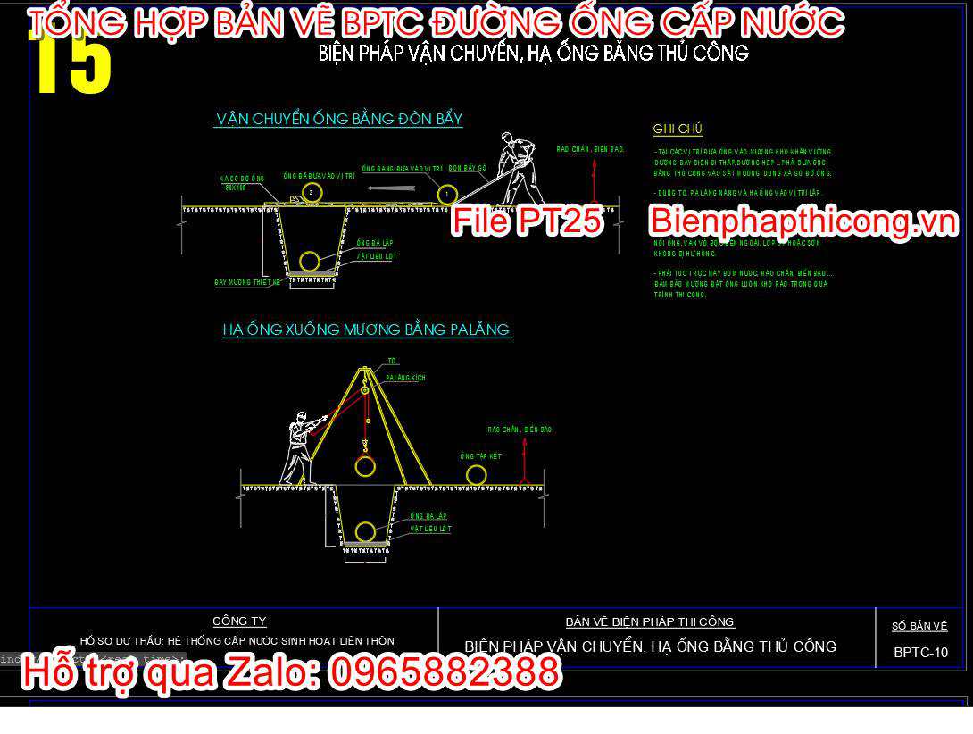Biện pháp vận chuyển ống bằng thủ công.