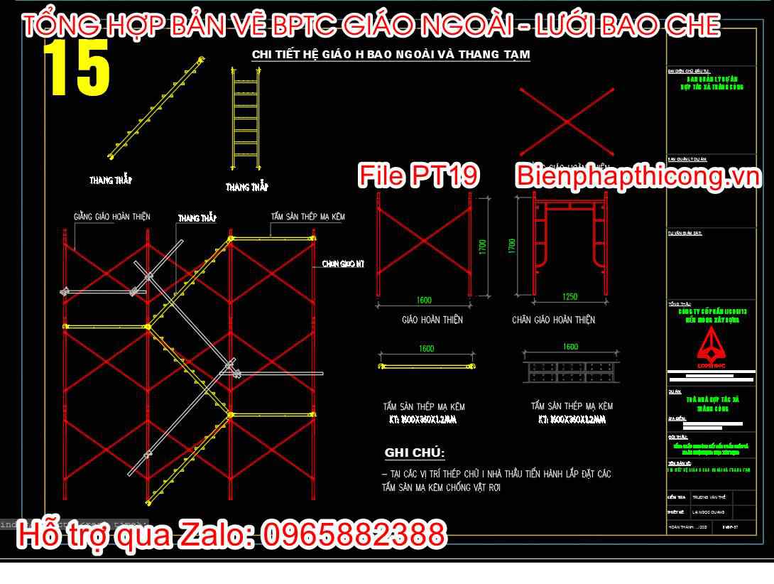 Chi tiết hệ giáo H bao ngoài và thang tạm.