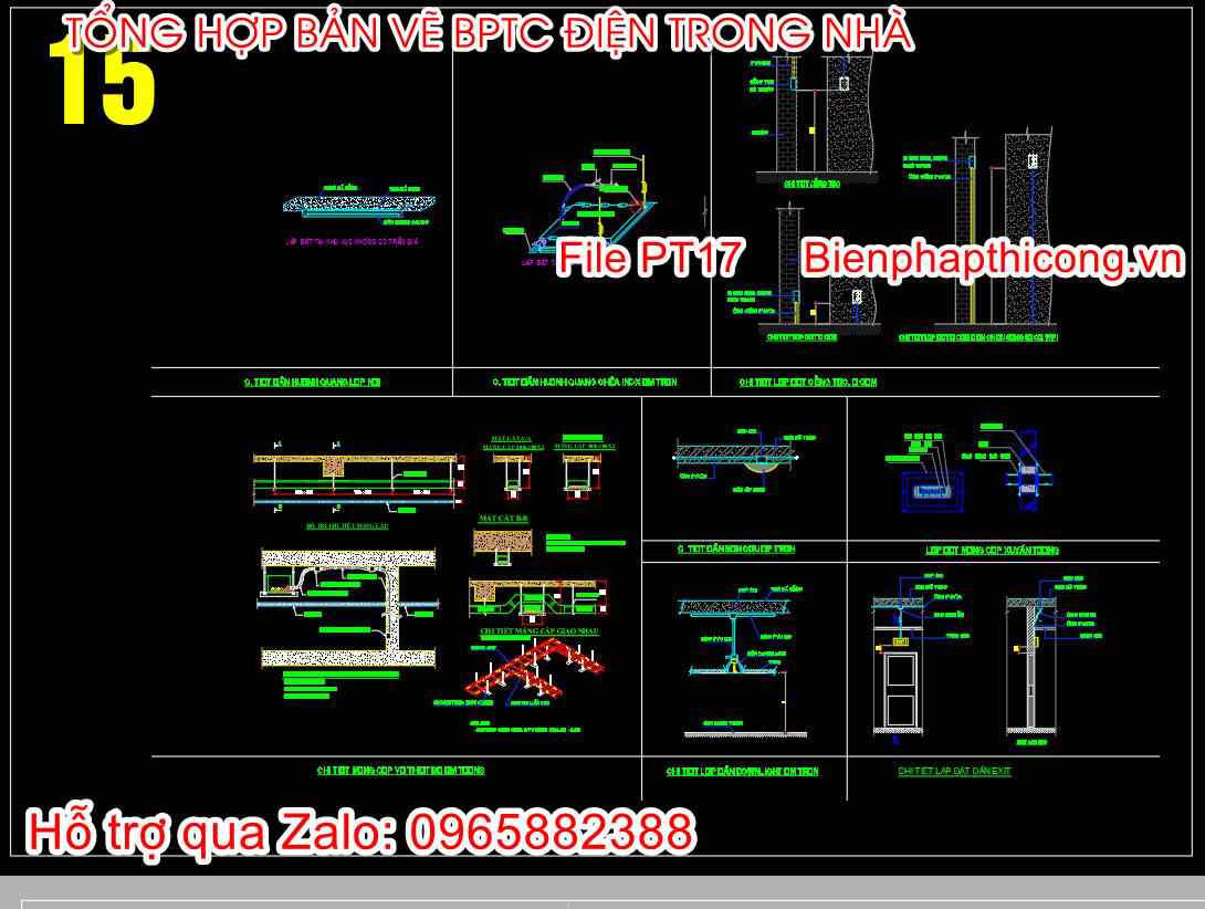 Mẫu bản vẽ biện pháp thi công điện trong nhà cad.