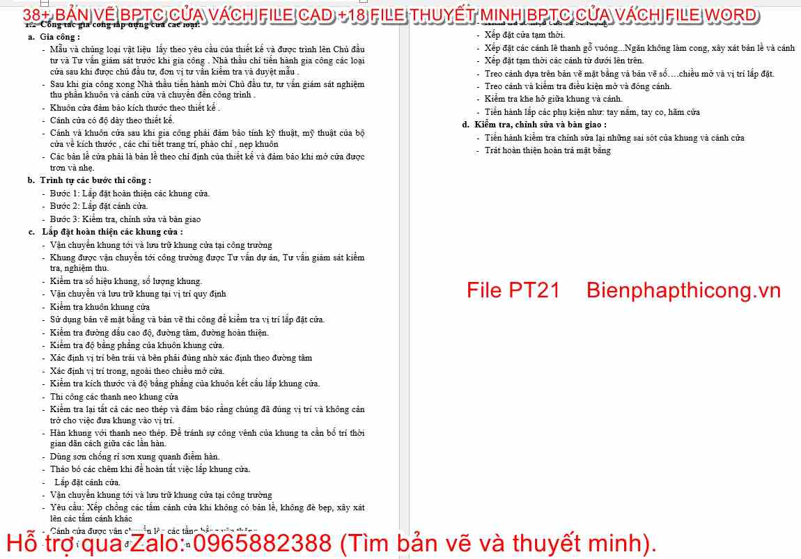 Thuyết minh biện pháp thi công cửa.