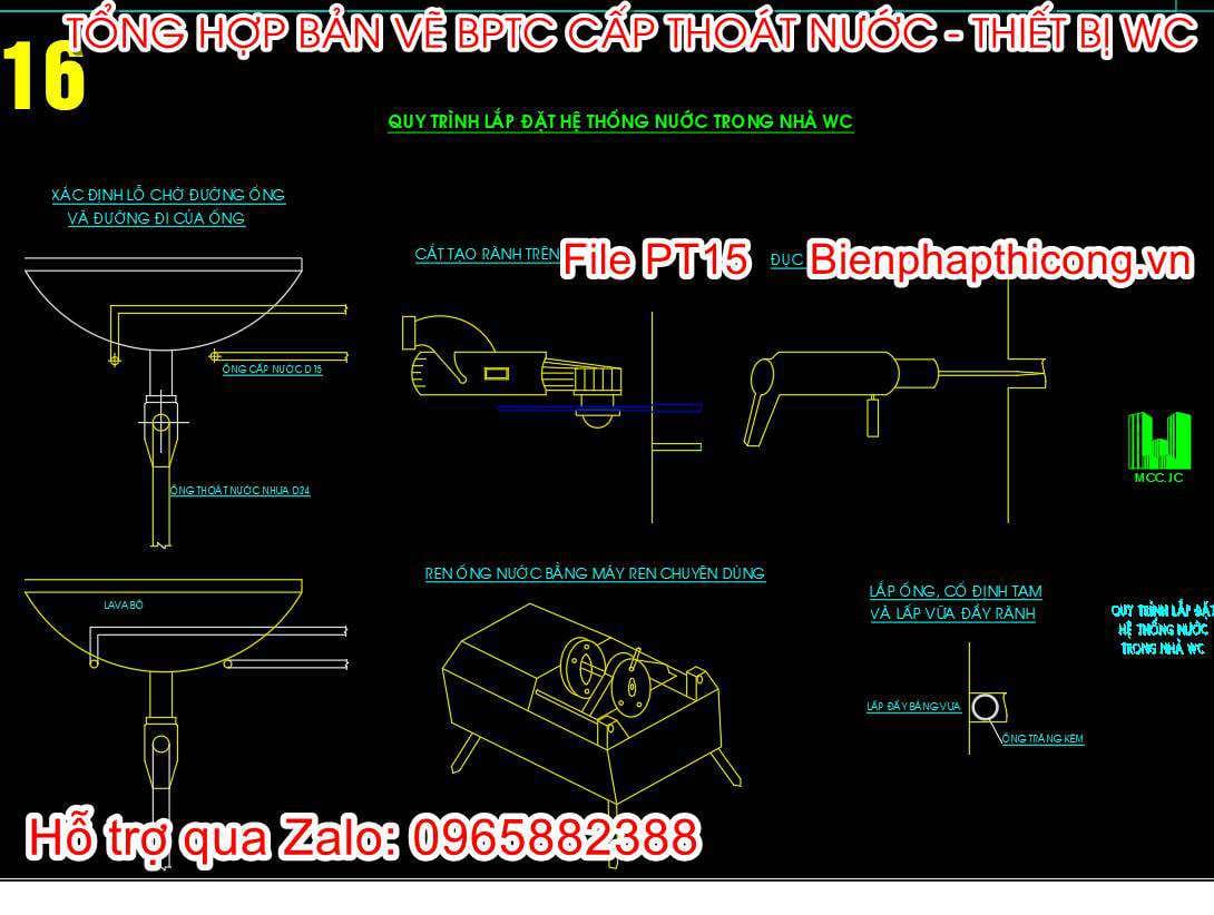 Bản vẽ quy trình lắp đặt hệ thống nước trong nhà wc