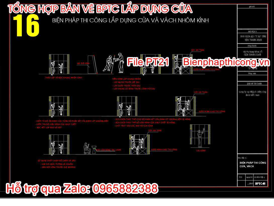 File bản vẽ biện pháp thi công lắp dựng cửa vách nhôm kính.