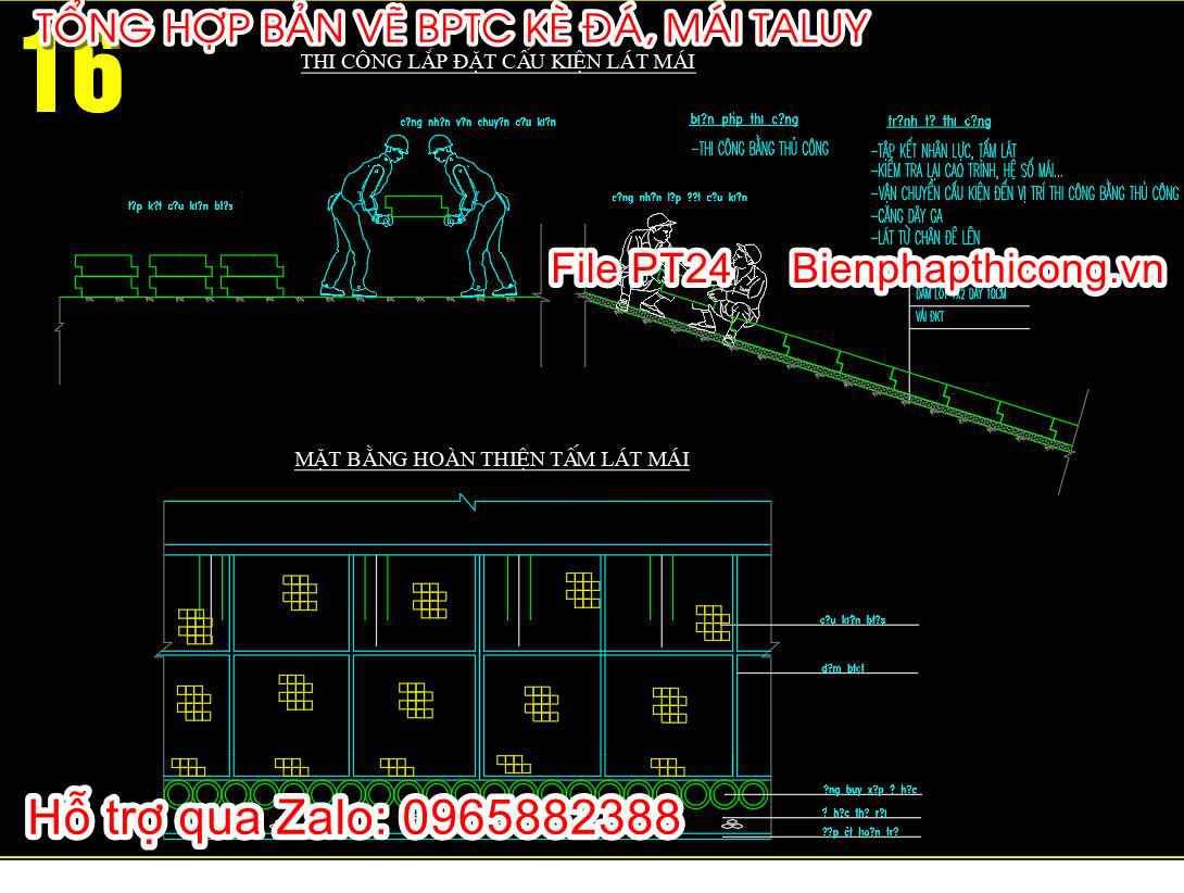 Thi công lắp đặt cấu kiện lát mái.