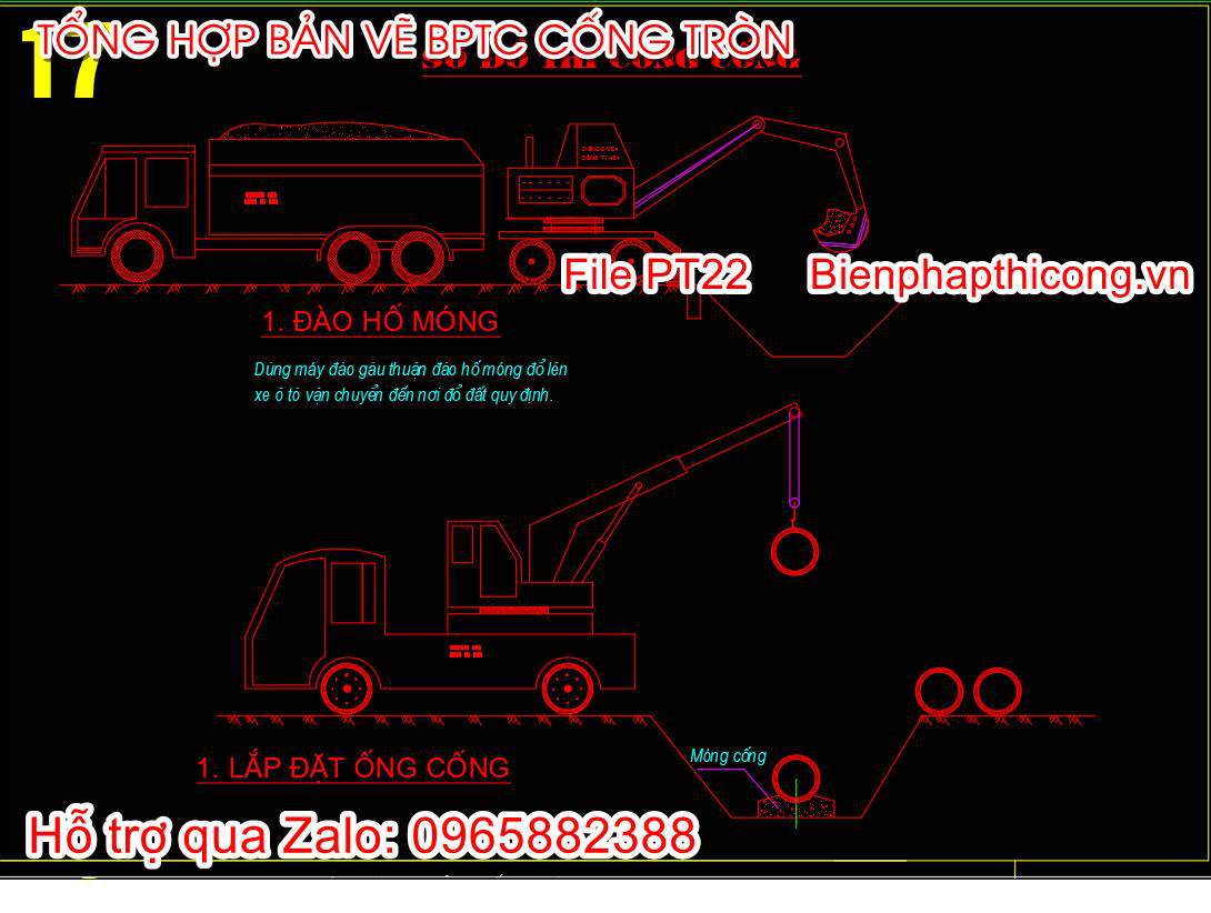 Sơ đồ thi công ống cống cad.