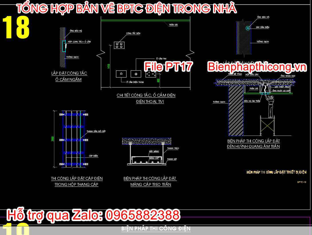 Bản vẽ bptc biện pháp thi công điện trong nhà.