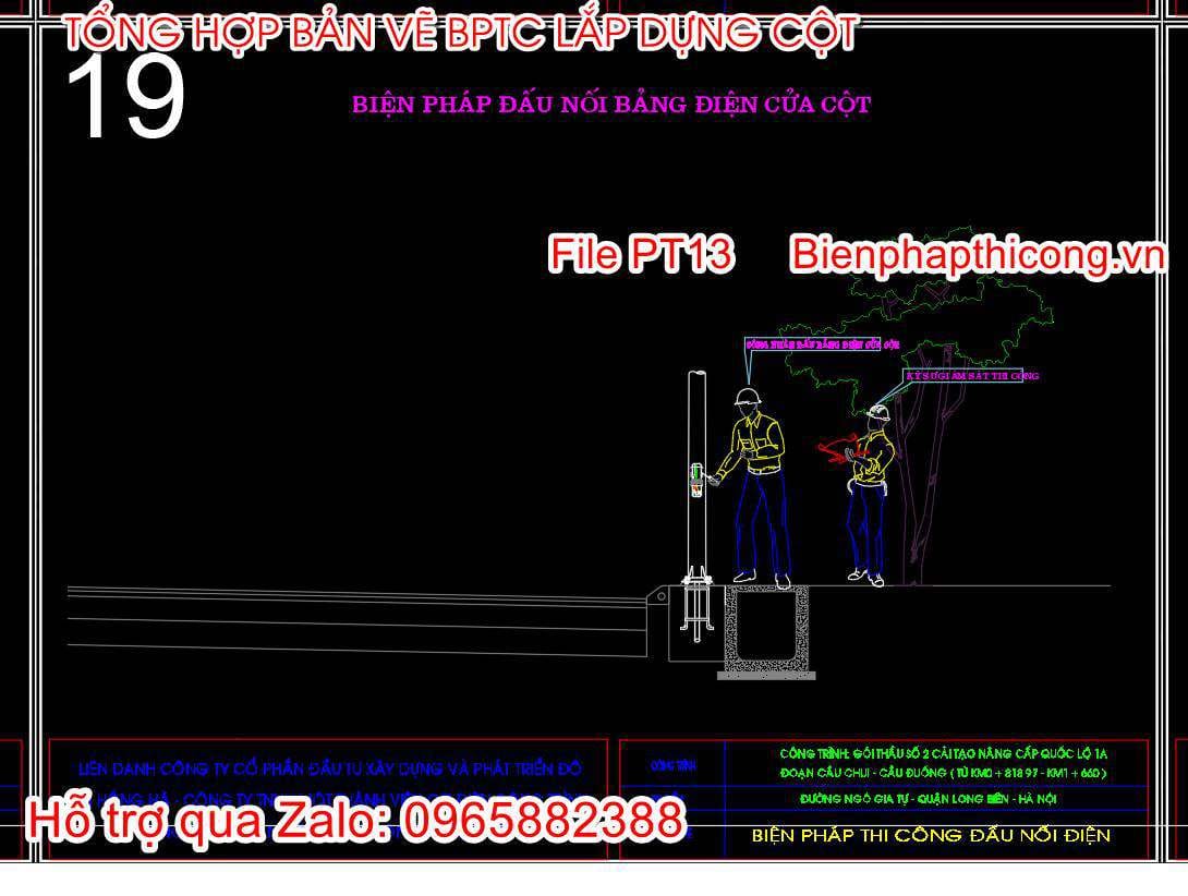 Bản vẽ biện pháp đấu nối bảng điện cửa cột.
