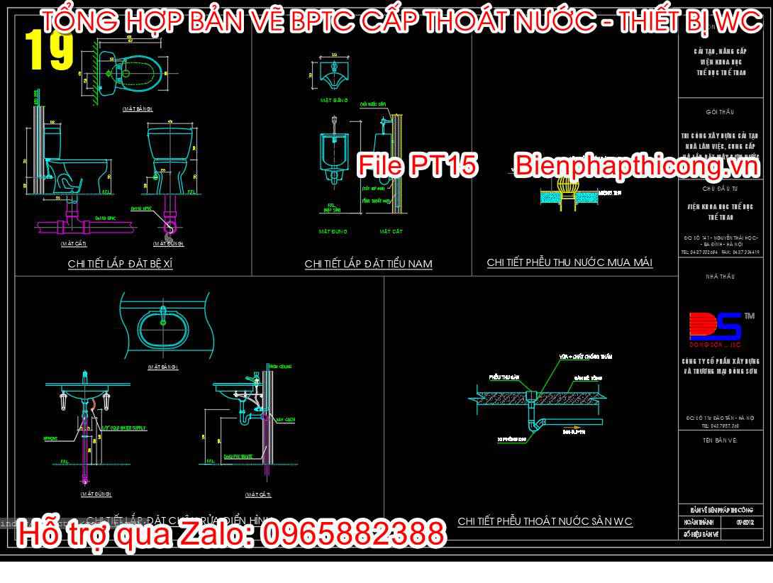 Mẫu bản vẽ biện pháp thi công lắp đặt thiết bị wc cad.