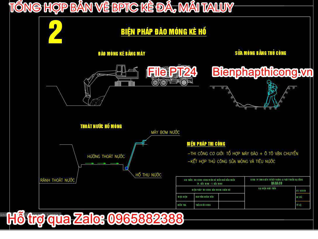 Bản vẽ biện pháp thi công đào móng kè hồ.