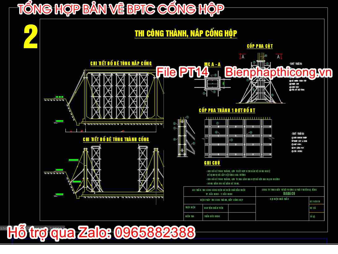 Bản vẽ biện pháp thi công thành nắp cống hộp cad.