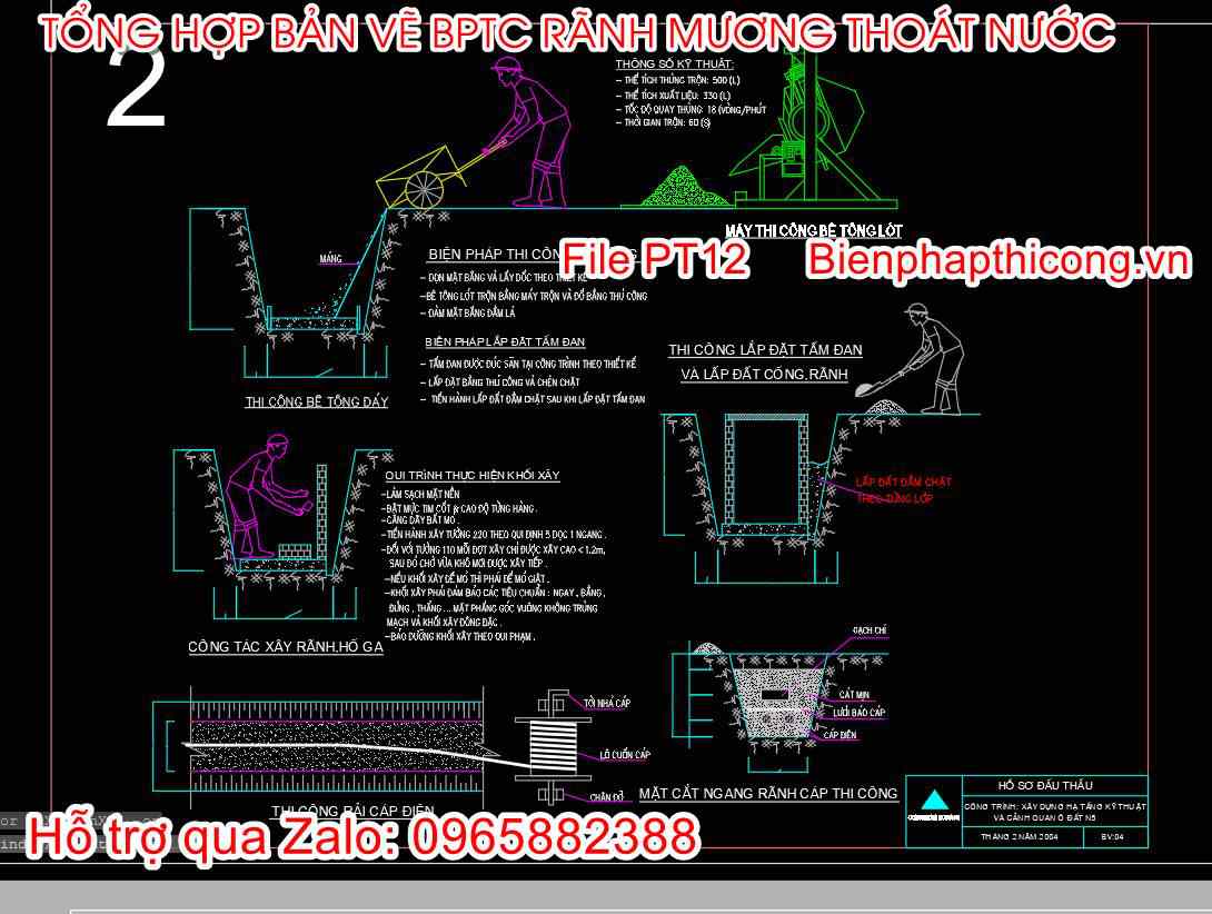 Bản vẽ biện pháp thi công xây rãnh hố ga.