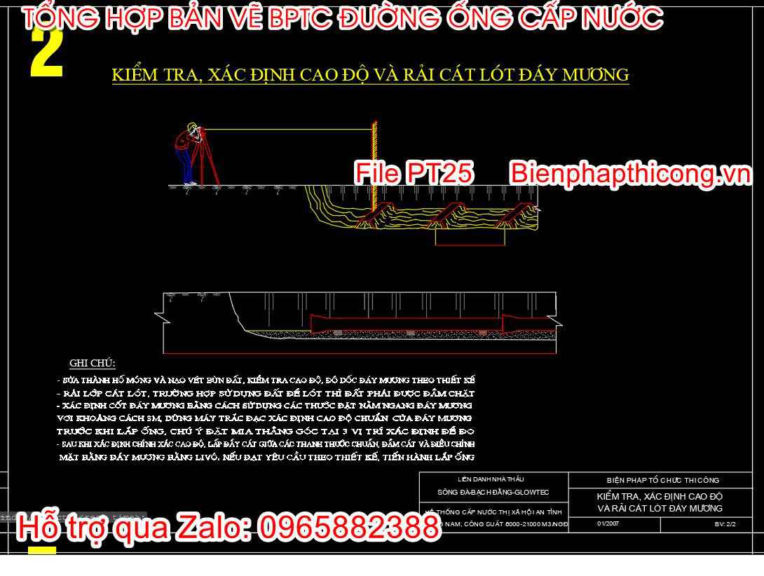 Kiểm tra xác định rải cát lót đáy mương.