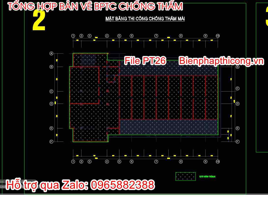 Mặt bằng chống thấm tầng mái.