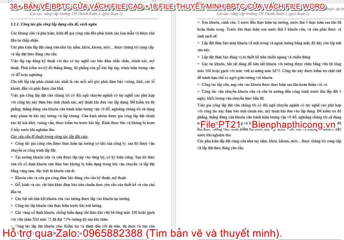 Thuyết minh gia công lắp dựng cửa đi, vách ngăn.