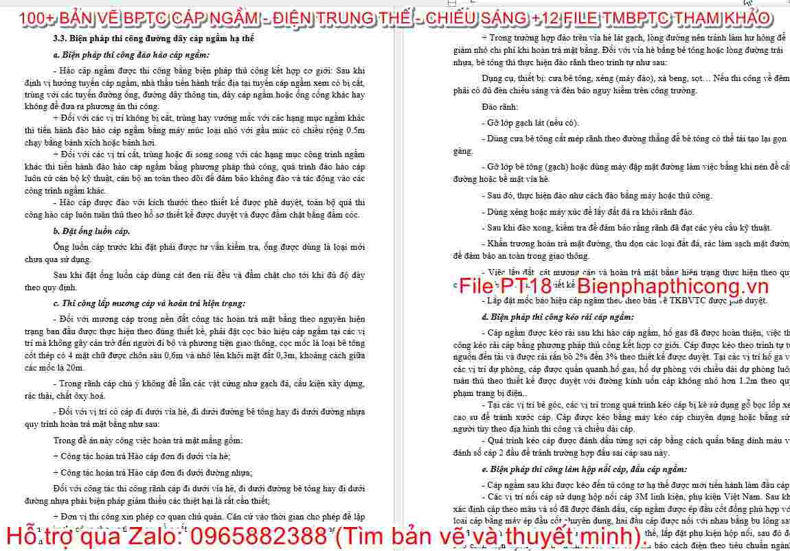 Thuyết minh biện pháp đường dây cáp ngầm hạ thế.