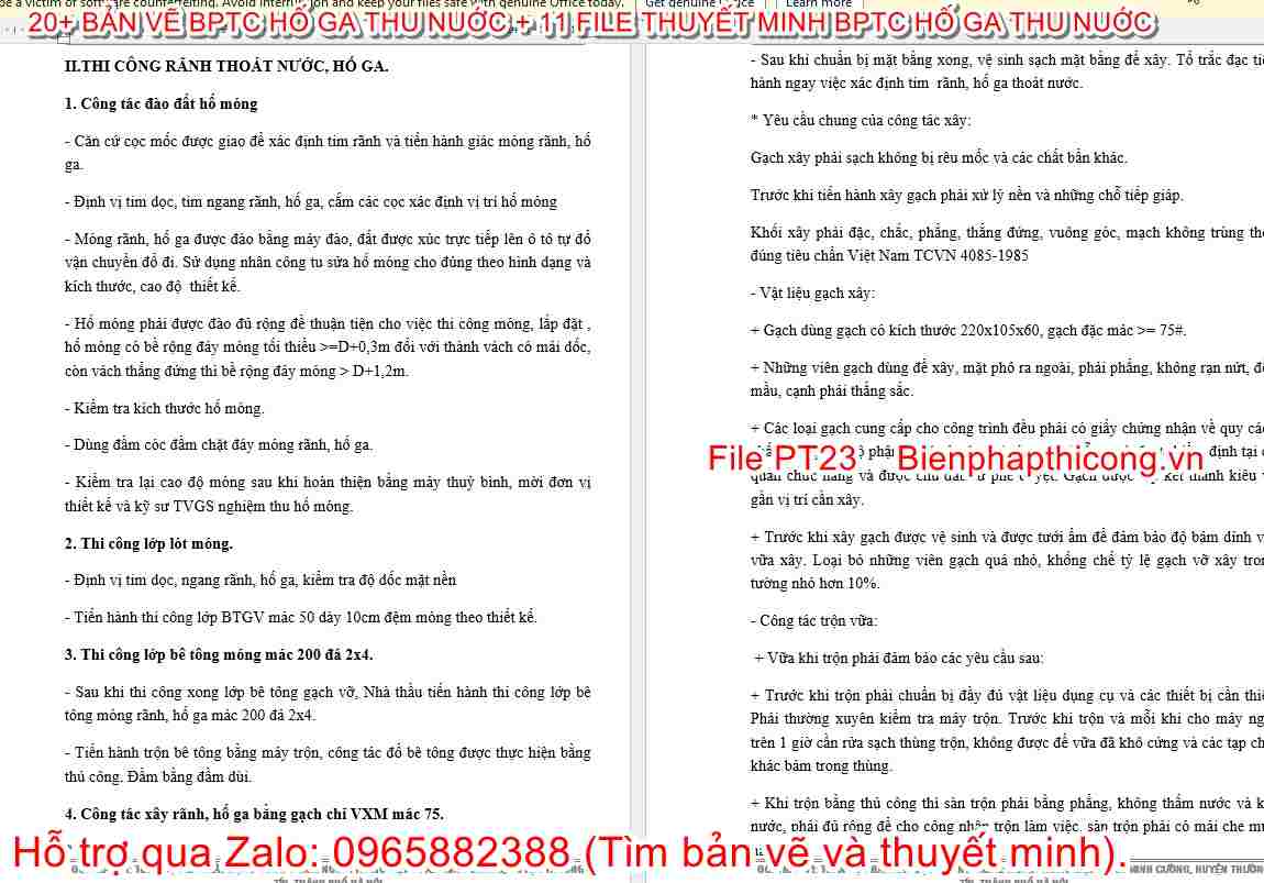 Thuyết minh biện pháp thi công rãnh thoát nước, hố ga.