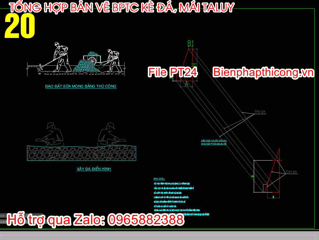 Bản vẽ biện pháp thi công xây kè đá.