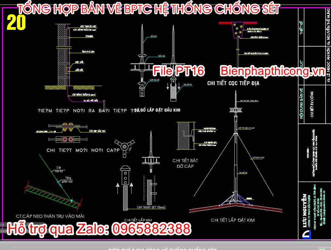 Chi tiết lắp đặt kim thu sét cad.
