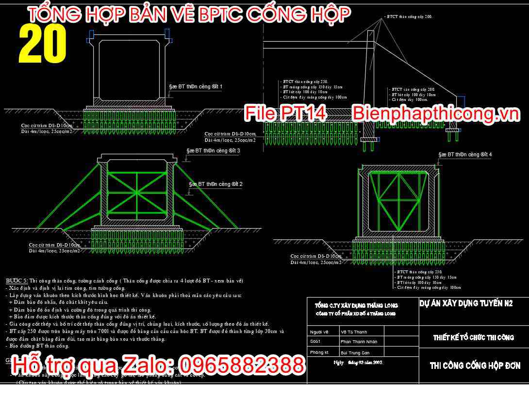 Thư viện bản vẽ biện pháp thi công cống hộp đơn.