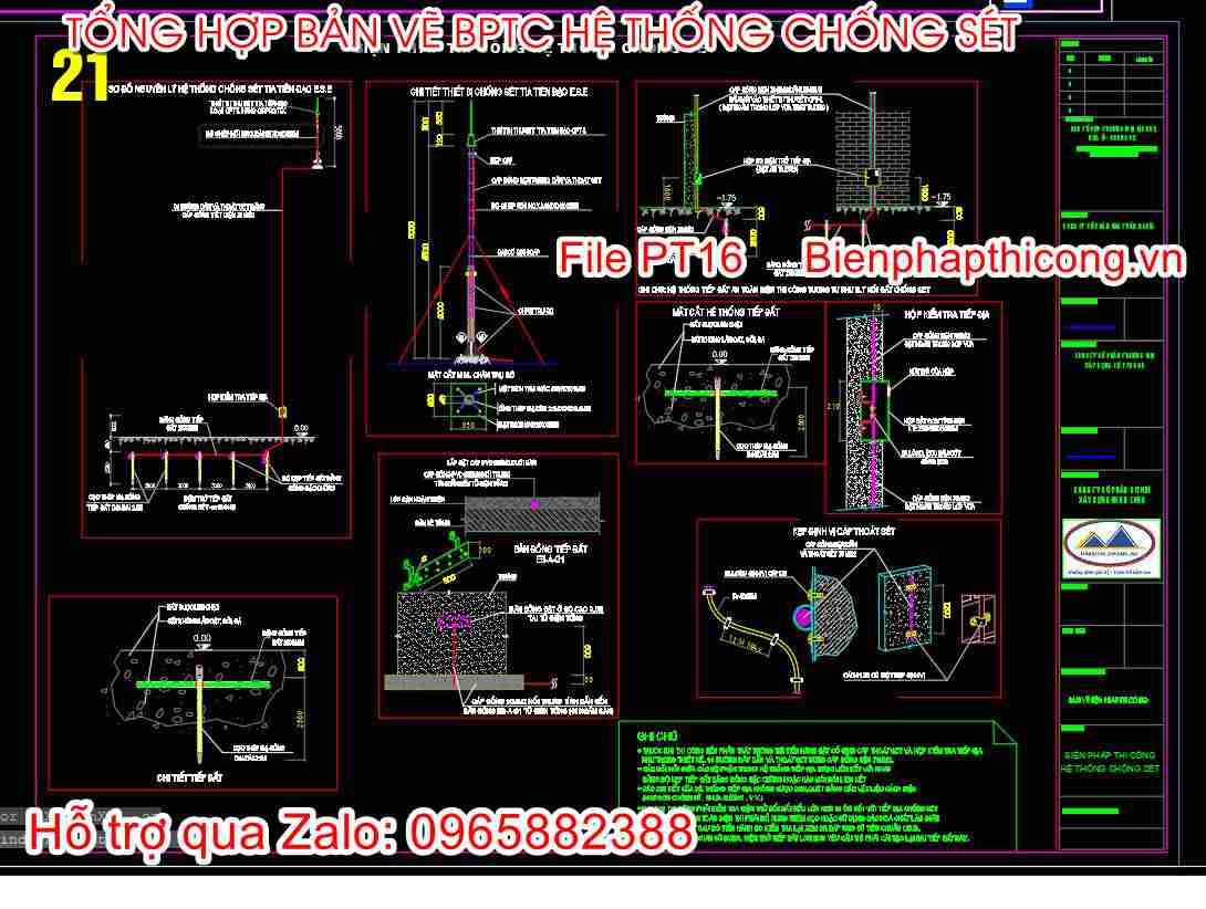 File mẫu bản vẽ biện pháp thi công hệ thống chống sét cad.