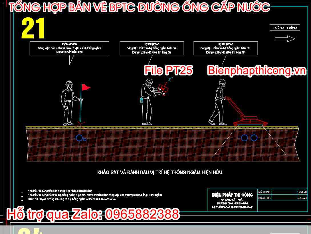 Khảo sát đánh dấu vị trí ống ngầm hiện hữu.