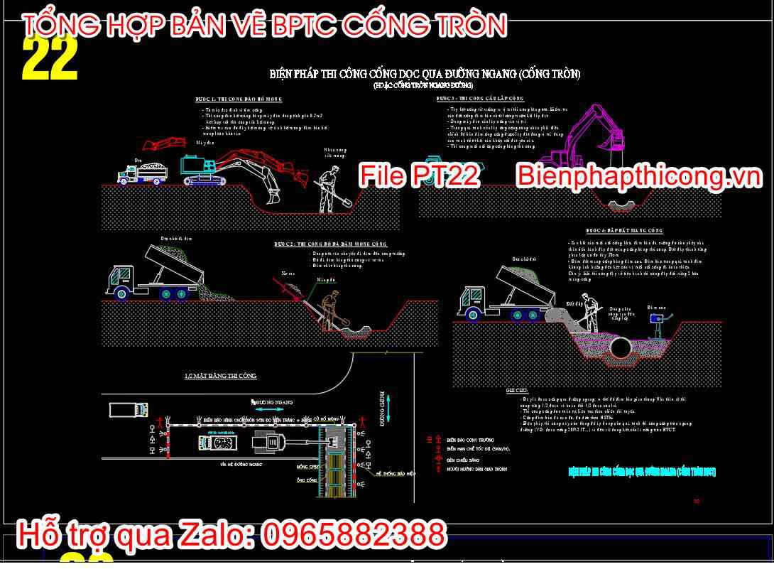 Bản vẽ biện pháp thi công cống dọc qua đường ngang.