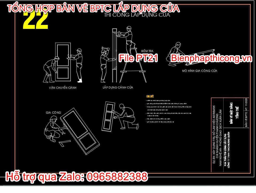 Bản vẽ biện pháp thi công lắp dựng cửa cad.