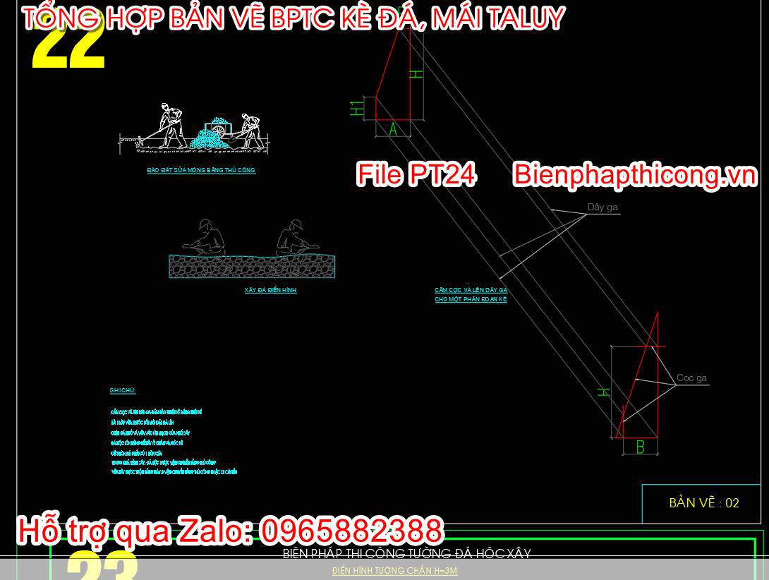 Bản vẽ biện pháp xây kè đá hộc làm thầu.